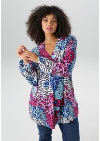 ANISTON PLUS Damen Schluppenbluseblau, pink, rose, weiß, schwarz, modisch, Gr. 54, animal-print, bedruckt, gemustert, Web, Obermaterial: 100%