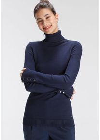 Tamaris Damen Rollkragenpullover, blau, feminin, Gr. 34, unifarben, Obermaterial: 70% Viskose, 30% Polyamid, Pullover, mit Knöpfen