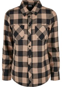 Urban Classics Damen Langarmhemd "Urban Classics Damen Ladies Turnup Checked Flanell Shirt", schwarz, Gr. L, 100% Baumwolle, Hemden