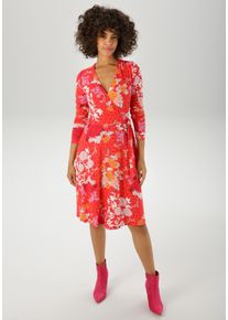 Aniston CASUAL Damen Jerseykleidrot, weiß, orange, hellblau, altrosa, braun, fuchsia, flieder, schwarz, feminin, Gr. 36, geblümt, bedruckt, Single