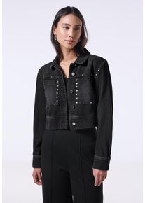 Damen Jeansjacke, schwarz, casual, Gr. 46, STREET ONE STUDIO, unifarben, Jeans, 68% Baumwolle, 32% Lyocell, Jacken, mit Brusttaschen