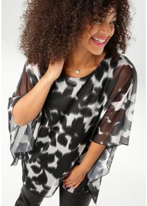 ANISTON PLUS Damen Blusenshirt, schwarz-weiß, feminin, Gr. 46, geblümt, gemustert, Netz, Obermaterial: 95% Polyester, 5% Elasthan. Futter: 100%