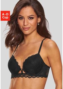 Lascana Damen Push-up-BH, Gr. 70, schwarz, Spitze, Obermaterial: 50% Polyamid, 44% Polyester, 6% Elasthan, feminin, BHs, mit Bügel und integriertem