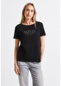 Street One Damen T-Shirt, schwarz, casual, Gr. 42, bedruckt, Web, 100% Baumwolle, Shirts, mit Rundhalsausschnitt