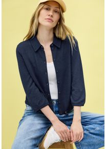 Cecil Damen Strickjacke, blau, Gr. L, unifarben, Strick, Obermaterial: 60% Viskose, 40% Polyester, Strickjacken, kurz, mit Hemdblusenkragen und