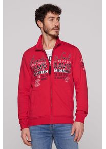 CAMP DAVID Herren Sweatjacke, rot, casual, Gr. XXXL, bedruckt, bestickt, Material: 52% Baumwolle, 48% Polyester, Sweatjacken, mit Stehkragen