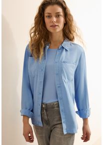Cecil Damen Langarmbluse, blau, casual, Gr. S, unifarben, Web, Obermaterial: 100% Lyocell, Blusen, mit Brusttaschen