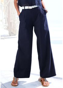 Lascana Damen Palazzohose, blau, modisch, Gr. 38, unifarben, Web, Obermaterial: 49% Viskose, 43% Baumwolle, 8% Leinen, Hosen, mit Gürtelschlaufen,