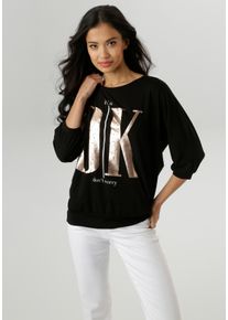 Damen 3/4-Arm-Shirt, weiß, modisch, Gr. 46, Aniston SELECTED, bedruckt, gemustert, Single Jersey, Jersey, Obermaterial: 95% Viskose, 5% Elasthan,