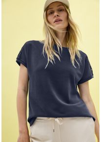 Cecil Damen T-Shirt, blau, casual, Gr. XL, unifarben, Web, Obermaterial: 49% Polyester, 44% Modal, 7% Elasthan, Shirts, mit feinem Mesh-Einsatz