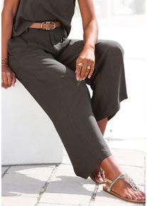 Lascana Damen Bundfaltenhose, grün, modisch, Gr. 38, unifarben, Web, Obermaterial: 85% Viskose, 15% Leinen, Hosen, mit Taschen und Knopfdetail,