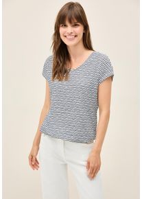 Cecil Damen T-Shirturban dunkelblau, casual, Gr. S, bedruckt, Stoff, 65% Polyester, 35% Viskose, Shirts, mit abgerundetem V-Ausschnitt