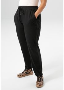 ANISTON PLUS Damen Sweathose, schwarz, modisch, Gr. 50, unifarben, Glitzerstreifen, Jersey, Obermaterial: 70% Polyester, 25% Viskose, 5% Elasthan,