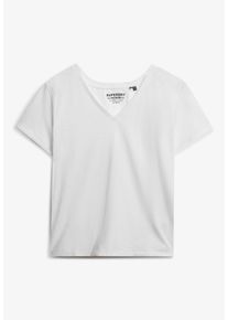 Superdry Damen T-Shirt "STUDIOS SLUB EMB VEE TEE"optic, casual, Gr. S, unifarben, Single Jersey, Obermaterial: 100% Seide, Shirts