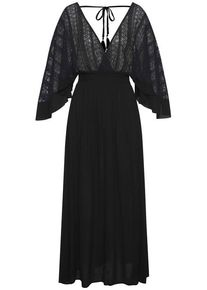Lascana Maxikleid schwarz Gr. 34 für Damen. Tiefer V-Ausschnitt und Quasten, Spitze, Kordel. Figurumspielend. Nachhaltig.