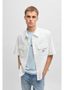 HUGO BLUE Herren Kurzarmhemd "Ekyno"open weiß199, casual, Gr. XXL, unifarben, Twill, Obermaterial: 100% Baumwolle, Hemden, mit kontrastfarbenem