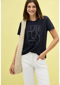 Cecil Damen T-Shirturban dunkelblau, casual, Gr. M, bedruckt, unifarben, Jersey, Obermaterial: 100% Baumwolle, Shirts, mit Artwork