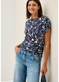 Cecil Damen T-Shirturban dunkelblau, casual, Gr. XXL, bedruckt, Jersey, Obermaterial: 50% Baumwolle, 50% Modal, Shirts, mit Knopfdetail an den