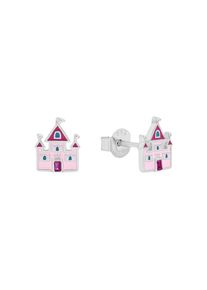 Mädchen Paar Ohrstecker "Schloss-Motiv, 2039763", Silber 925 (Sterlingsilber)silberfarben, rosa, pink, türkis, rosa, Prinzessin Lillifee, Silber 925