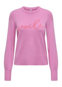 Only Damen Strickpullover "ONLIBI LS EMB O-NECK CC KNT"fuchsia pink detail:fiery coral, modisch, Gr. M, bedruckt, Strick, Obermaterial: 50% Viskose,