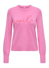 Only Damen Strickpullover "ONLIBI LS EMB O-NECK CC KNT"fuchsia pink detail:fiery coral, modisch, Gr. M, bedruckt, Strick, Obermaterial: 50% Viskose,