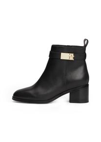 Tommy Hilfiger Damen Stiefelette "TH LOGO MID HEEL BOOTIE", Gr. 37, schwarz, Leder, unifarben, klassisch, Schuhe, Blockabsatz, Ankleboots,