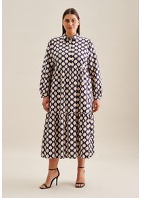 Seidensticker Damen Sommerkleid "Schwarze Rose", blau, Gr. 50, gemustert, 100% Baumwolle, Kleider, Langarm Kragen Geometrische Muster