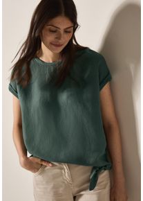 Cecil Damen Kurzarmblusebalmy khaki, casual, Gr. M, unifarben, Web, Obermaterial: 55% Leinen, 45% Viskose, Blusen, im Leinenmix und mit Knoten-Detail
