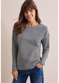 Cecil Damen Langarmshirt, blau, casual, Gr. XXL, gestreift, Stoff, 51% Polyester, 30% Baumwolle, 14% Viskose, 5% Elasthan, Shirts, aus softem