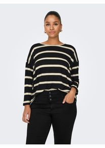 Only CARMAKOMA Damen 3/4-Arm-Shirt "CARALBA 3/4 TOP NOOS", schwarz, casual, Gr. S, gestreift, Single Jersey, Obermaterial: 95% Polyester, 5%
