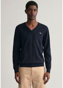 Gant Herren V-Ausschnitt-Pullover "Classic Cotton V-Neck", blau, Basic, Gr. XL, unifarben, Strick, Jersey, Obermaterial: 100% Baumwolle, Pullover,