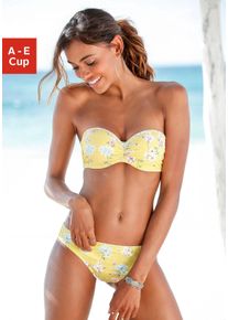 Sunseeker Damen Bügel-Bandeau-Bikini-Top "Ditsy", gelb, Gr. 34, geblümt, bedruckt, Polyamid, Bikini-Oberteile, mit Häkelkante