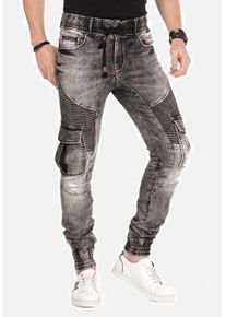 Cipo & Baxx CIPO & BAXX Herren Cargojeans "Jeans", schwarz, sportlich, Gr. 32, unifarben, 98% Baumwolle;2% Elasthan, Jeans, mit elastischen Bündchen am Saum,