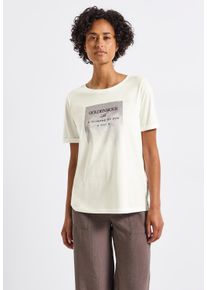 Street One Damen T-Shirt, weiß, casual, Gr. 36, bedruckt, Web, Stoff, 50% Baumwolle, 50% Modal, Shirts, mit U-Boot-Ausschnitt
