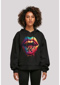F4NT4STIC Damen Kapuzenpullover "Drooling Lips", schwarz, casual, Gr. XS, Obermaterial: 100% Baumwolle, Pullover, Print