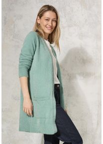 Cecil Damen Longstrickjacke, grün, casual, Gr. L, unifarben, Stoff, 78% Polyester, 22% Baumwolle, Strickjacken, mit aufgenähten Taschen
