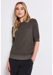 Street One Damen Kurzarmpullovernomad braun, casual, Gr. 42, unifarben, Web, 100% Baumwolle, Pullover, Feel Good Fit