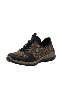 Rieker Damen Slip-On Sneaker, Gr. 38, schwarz, Lederimitat, Textil, animal-print, casual, Schuhe, Schlupfschuh, Leo-Sneaker, Freizeitschuh mit
