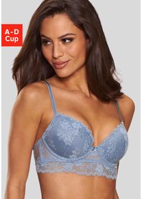 Vivance Damen Push-up-BH, Gr. 75, blau, Spitze, Obermaterial: 60% Polyamid, 35% Polyester, 5% Elasthan, sexy, BHs, aus Jacquardspitze in leichter