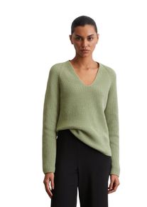 Marc O'Polo MARC O'POLO Damen V-Ausschnitt-Pullover "aus softem Baumwoll-Garn"smooth sage, casual, Gr. XXS, unifarben, Obermaterial: 100% Baumwolle, Pullover