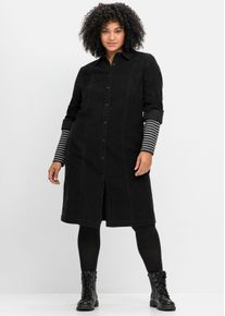 sheego Große Größen Hemdblusenkleid aus weichem Cord, schwarz, Größe 48 - Damen