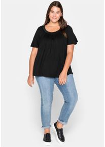 sheego Große Größen Shirt mit Kellerfalte vorn, schwarz, Größe 40/42 - Damen