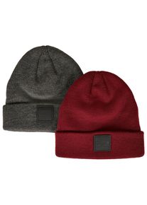Urban Classics Baby Beanie "Urban Classics Damen Logopatch Beanie Kids 2-Pack", rot, Gr. 110, Kunstfaser, Mützen
