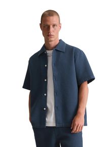Marc O'Polo Herren Kurzarmhemd "mit markanter Waffel-Struktur", blau, Gr. L, MARC O'POLO DENIM, unifarben, Obermaterial: 100% Baumwolle, Hemden