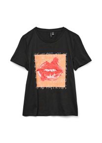 Véro Moda VERO MODA Damen Kurzarmshirt "VMSORI FRANCI SS TOP BOX JRS GA"schwarz print:square kiss, modisch, Gr. M, bedruckt, Jersey, Obermaterial: 100%