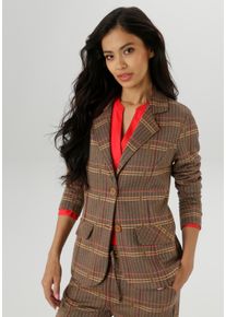Damen Jerseyblazercamel, braun, goldgelb, rot, beige, klassisch, Gr. 48, Aniston SELECTED, gemustert, kariert, Jersey, Obermaterial: 65% Polyester,