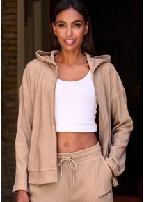French Connection Sweatjacke 'FCRib2024' beige Gr. 40/42 für Damen. Mit Badge, Logoschriftzug. Bequem. Nachhaltig.