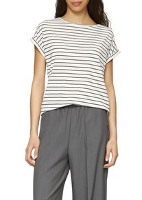 QS Damen Kurzarmshirtecru, schwarz, casual, Gr. XL, gestreift, Jersey, Obermaterial: 95% Lyocell, 5% Elasthan, Shirts, mit Ärmelaufschlag
