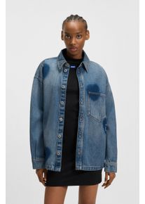 HUGO BLUE Damen Jeanshemd "Garesa"medium blau 428, casual, Gr. L, unifarben, Denim/Jeans, Obermaterial: 100% Baumwolle, Hemden, im Relaxed Fit, mit