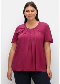 sheego Große Größen Shirt mit Kellerfalte vorn, beere, Größe 44/46 - Damen